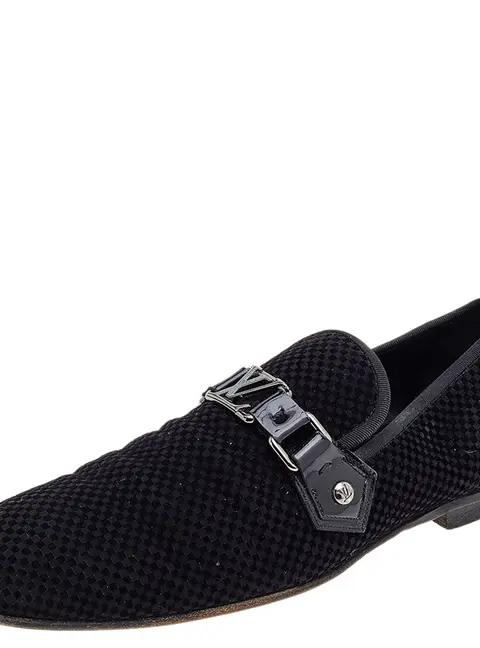 Louis Vuitton Petit Damier Ebene Suede  Monte Carlo Moccasins Size 41.5