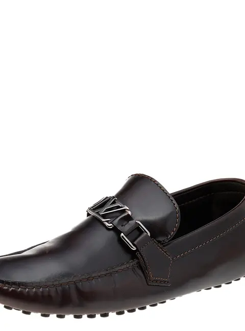 Louis Vuitton Dark Brown Leather Hockenheim Slip On Loafers Size 41