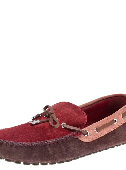 Louis Vuitton Red/Brown Suede And Leather Bow Loafers Size 44