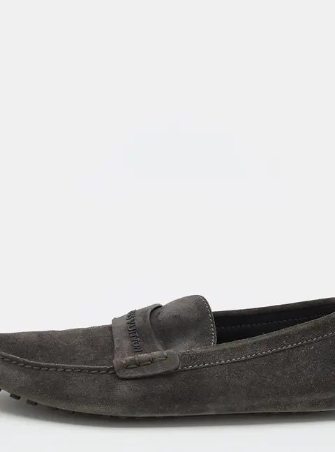 Louis Vuitton Dark Grey Suede Slip On Loafers Size 43