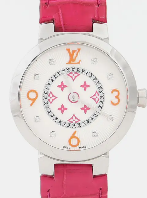 Louis Vuitton Tambour Slim QA146 Quartz Stainless Steel Diamond Women's Wristwatch 28mm