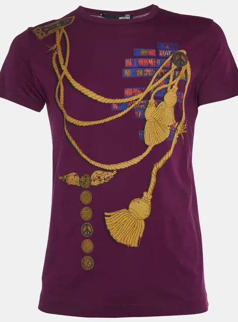 Love Moschino Plum Trompe L'oeil Print Cotton Crew Neck T-Shirt M