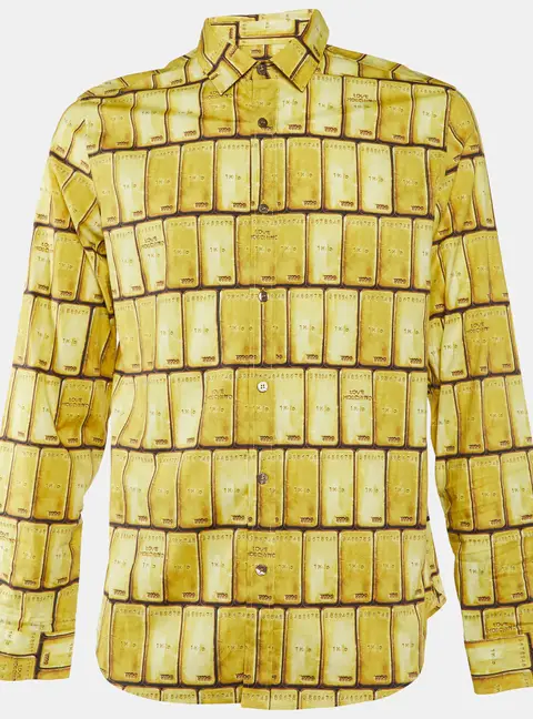 Love Moschino Yellow Gold Bar Print Cotton Long Sleeve Shirt L