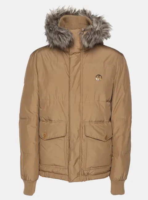Love Moschino Beige Nylon Wool Puffer Hooded Jacket L