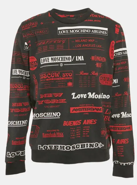 Love Moschino Black Printed Cotton Knit Sweatshirt XL
