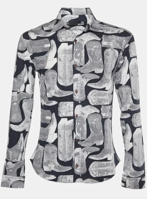 Love Moschino Grey Boots Print Poplin Shirt XL