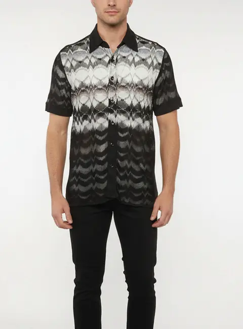 M Missoni Black/White Pattern Knit Sheer Short Sleeve Shirt M