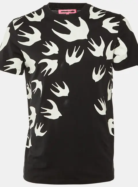 McQ by Alexander McQueen Black Swallow Printed Cotton Knit T-Shirt M