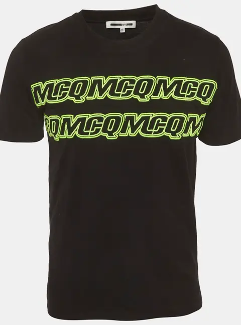 McQ by Alexander McQueen Black Jersey Embroidered Logo T-Shirt L