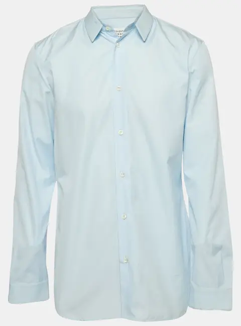 Maison Martin Margiela Blue Tulle Trim Collar Cotton Shirt XXL