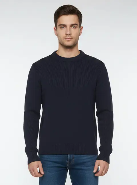 Maison Martin Margiela Navy Blue Rib Knit Pullover Sweater S