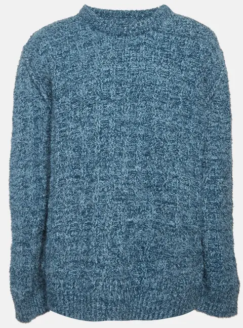Maison Martin Margiela Blue Textured Rib Knit Oversized Sweater L