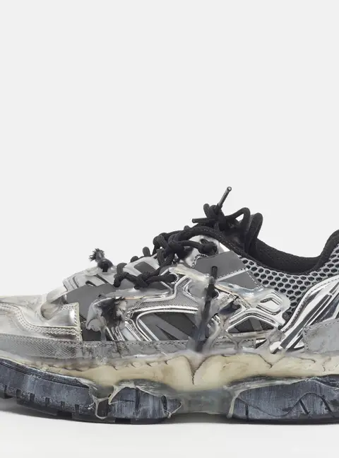 Maison Martin Margiela Fusion Size 41 Silver Leather and Mesh Low Top Sneakers