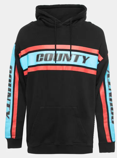 Marcelo Burlon Black County Stripe Print Cotton Hoodie M