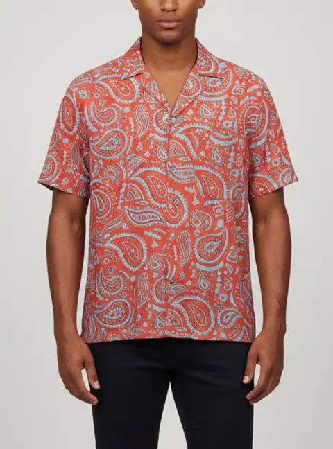 Marcelo Burlon Red Paisley Print Lawn Hawaii Shirt M