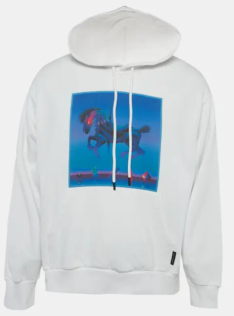 Marcelo Burlon White Printed Cotton Knit Hooded Sweatshirt S
