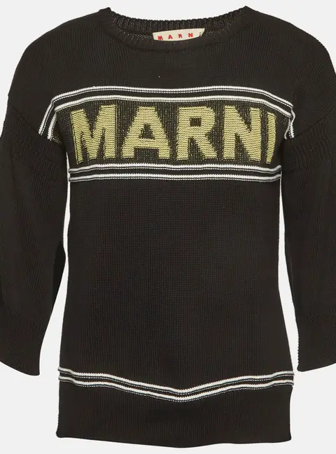 Marni Black Knit Logo Intarsia Jumper M