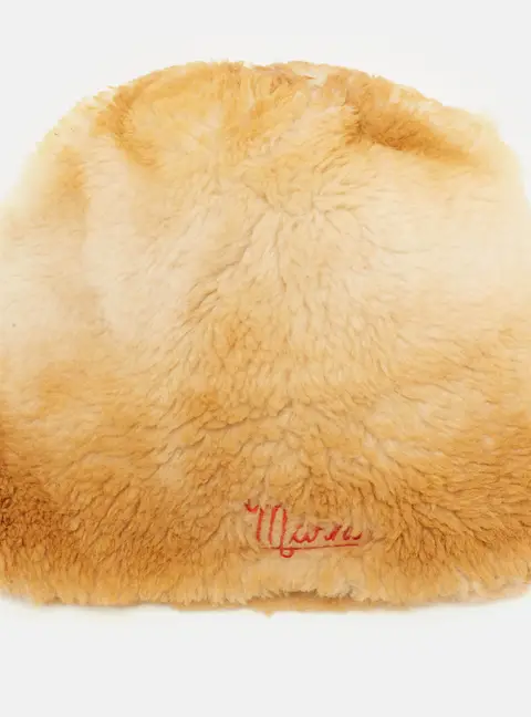 Marni Beige Logo Embroidered Shearling Beanie S
