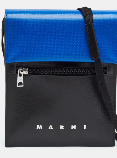 Marni Tribeca Blue/Black Coated Fabric Crossbody Bag