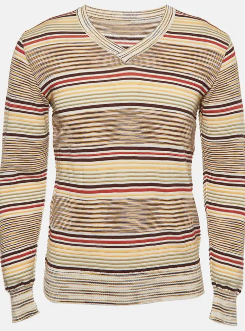Missoni Sport Multicolor Striped Rib Knit V-Neck Sweater M