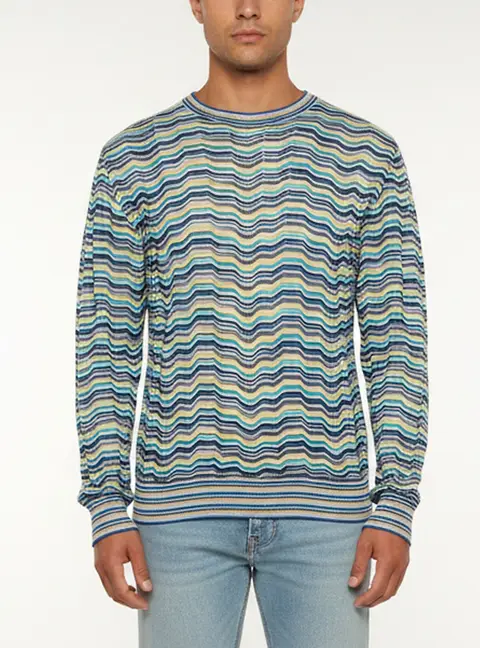 Missoni Sport Vintage Chevron Wave Knit Crewneck Sweater L