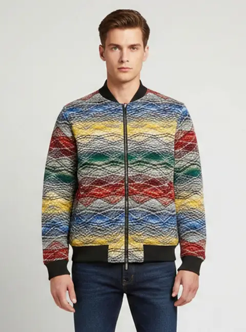 Missoni Sport Multicolor Knit Zip Up Reversible Bomber Jacket L