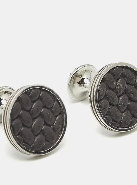 Montblanc Monograin Black Leather Inlay Steel Cufflinks