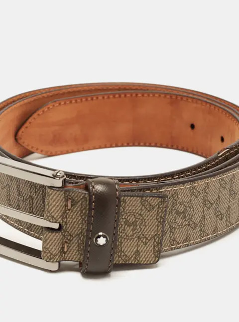 Montblanc 115 CM Buckle Belt Beige/Brown M Gram Coated Canvas