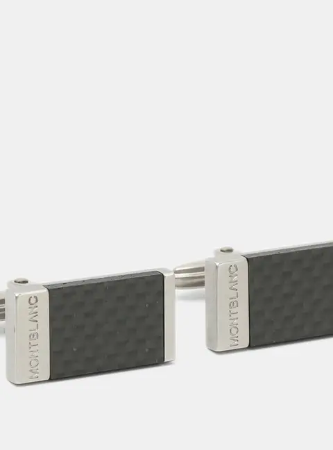 Montblanc Carbon Fiber Silver Tone Rectangular Cufflinks