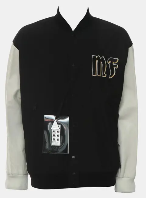 Moncler Genius 7 Moncler FRGMT Hiroshi Fujiwara Sven Black Wool White Leather Men's Bomber Jacket XL