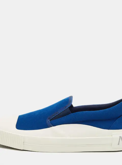 Moncler Blue Canvas Glisserie Slip On Sneakers Size 45