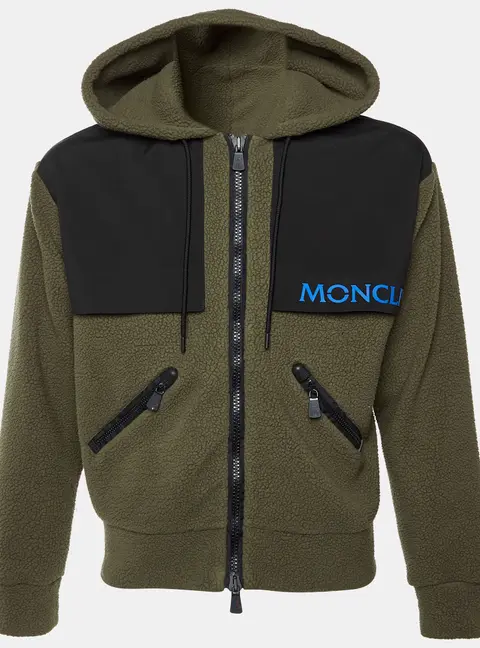 Moncler Grenoble Olive Green Fleece Zip Up Jacket S