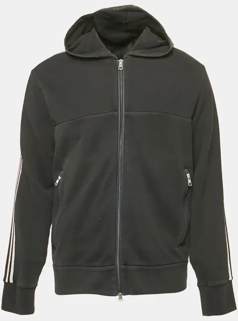 Moncler Black Jersey Zip-Up Hooded Jacket XL
