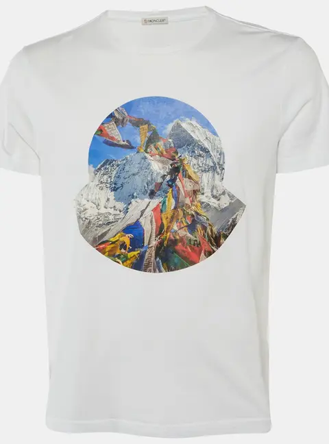 Moncler White Tibetan Flags Print Cotton Crew Neck T-Shirt L