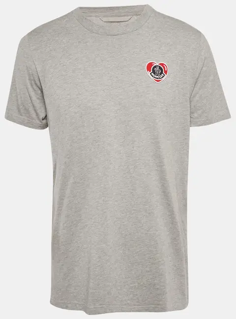 Moncler Grey Logo Applique Jersey T-Shirt L
