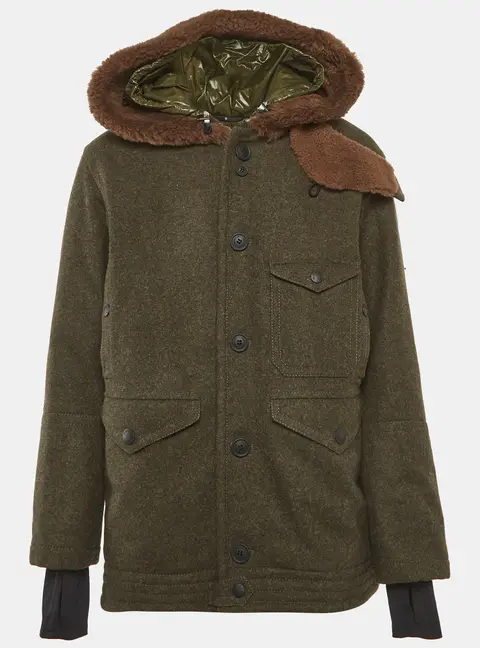 Moncler Green Felt Fur Trim Grenoble Bormio Jacket L