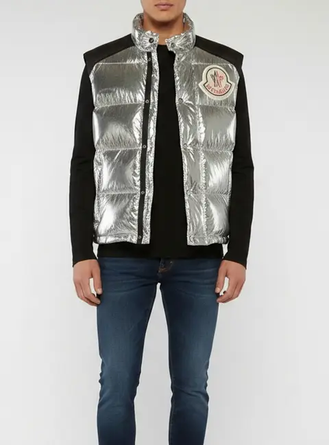 Moncler x Palm Angels Metallic Silver Synthetic Exen Gilet Puffer Vest M