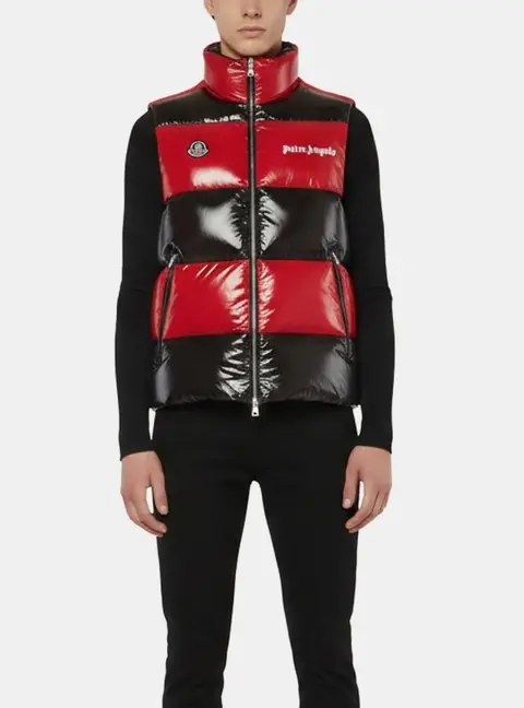 Moncler X Palm Angels Red/Black Nylon Down Puffer Vest M