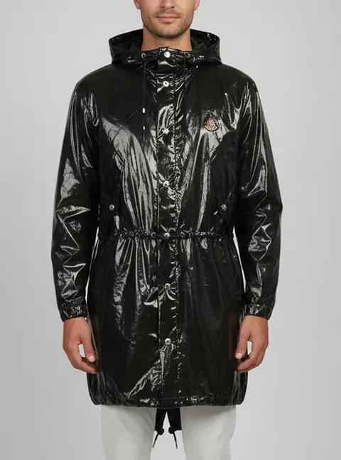 Moncler X Palm Angels Black Synthetic Sid Hooded Raincoat M