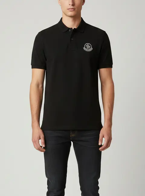 Moncler Black Logo Applique Piqu&eacute; Knit Polo T-Shirt S