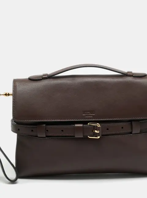 Moschino Tie Me Small Brown Leather Top Handle Bag