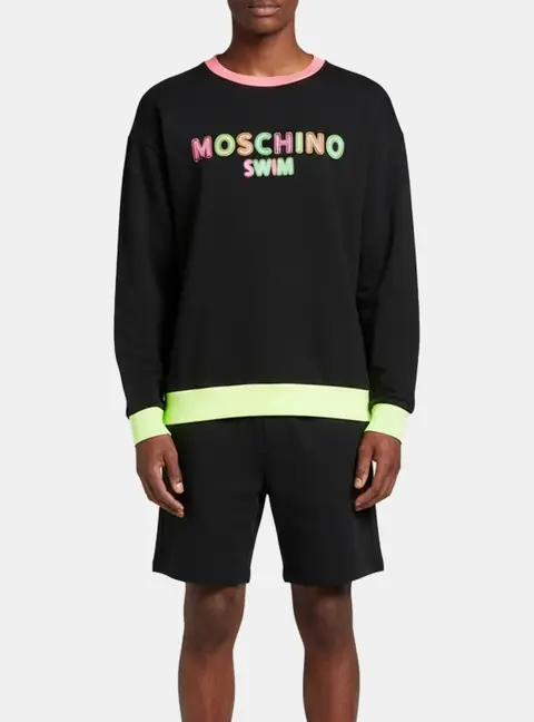 Moschino Swim Black Logo Print Cotton Jersey Crewneck Sweatshirt L