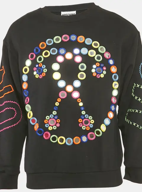 Moschino Couture Black Mirror Embroidered Cotton Crew Neck Sweatshirt XS