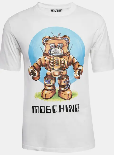 Moschino Couture White Cotton Robotic Teddy Print T-Shirt XS