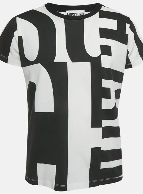 Moschino Couture Black / White All Over Logo Print Cotton T-Shirt M