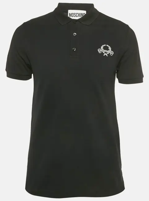 Moschino Couture Black Embroidered Cotton Polo T-Shirt S