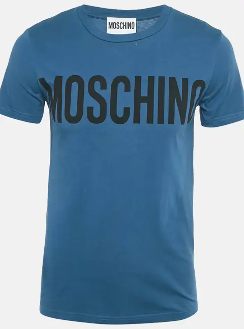 Moschino Couture Blue Logo Print Cotton Crew Neck T-Shirt XS