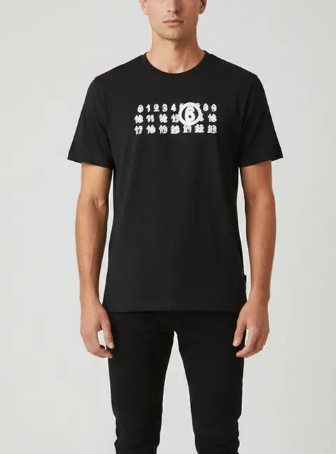 MM6 Maison Margiela Black Logo Graphic Jersey Crew Neck T-Shirt S