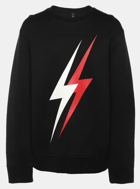 Neil Barrett Black Neoprene 3D Lightning Bolt Print Sweatshirt XXL
