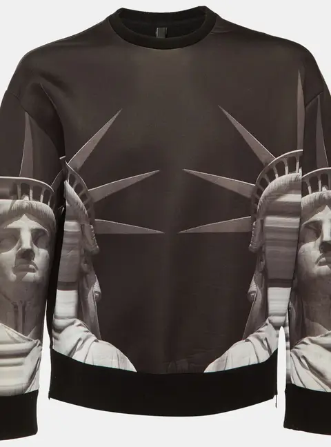 Neil Barrett Black Statue of Liberty Knit Oversize Bomber Fit Sweatshirt M